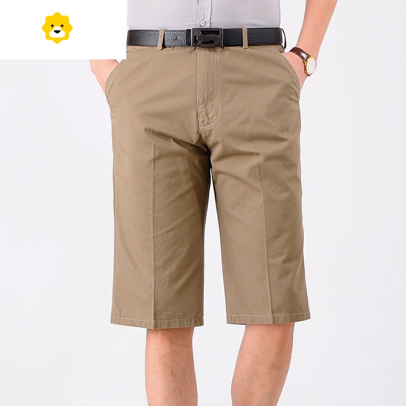 fishbasket中老年男七分裤爸爸休闲中裤季7分裤商务过膝西装短裤薄款