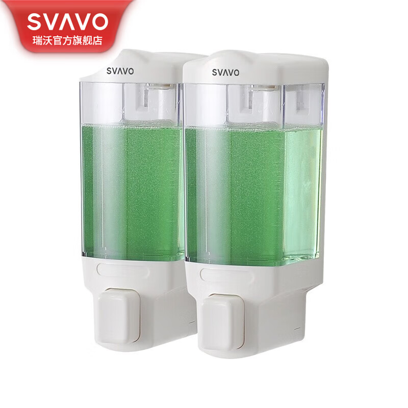 瑞沃(SVAVO)双头皂液器壁挂式免打孔手按洗手液瓶厨房洗洁精瓶卫生间洗手机 V-8122W 白色+透明-双格单位:个