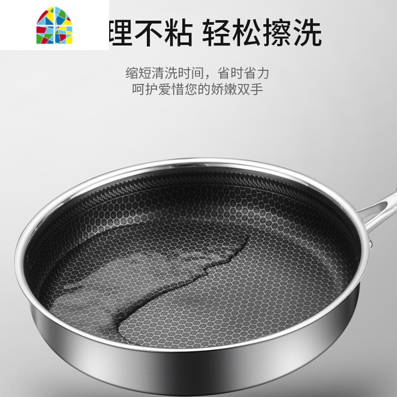 304不锈钢煎锅双面聚能全屏蜂窝煎锅不粘锅无油烟平底锅煎牛排锅 FENGHOU 单面半屏28煎锅+盖(外28内26)高清大图
