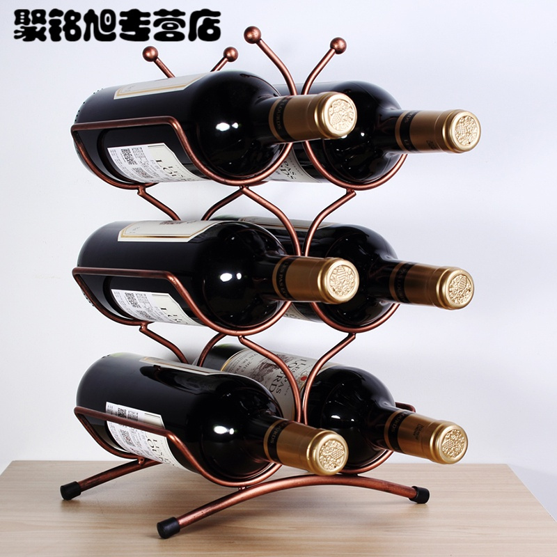 酒架 铁艺红酒架 酒瓶酒杯架 多瓶款叠加酒架 展示架 葡萄酒架子 家居酒柜摆件装饰-S珠花四瓶款