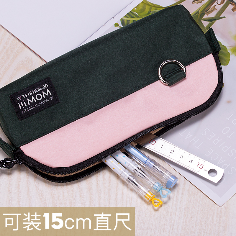 三木(SUNWOOD)大容量帆布笔袋拼色韩国简约ins风女小清新创意可爱网红文具盒高中生铅笔袋日系潮初中生女生小学生男