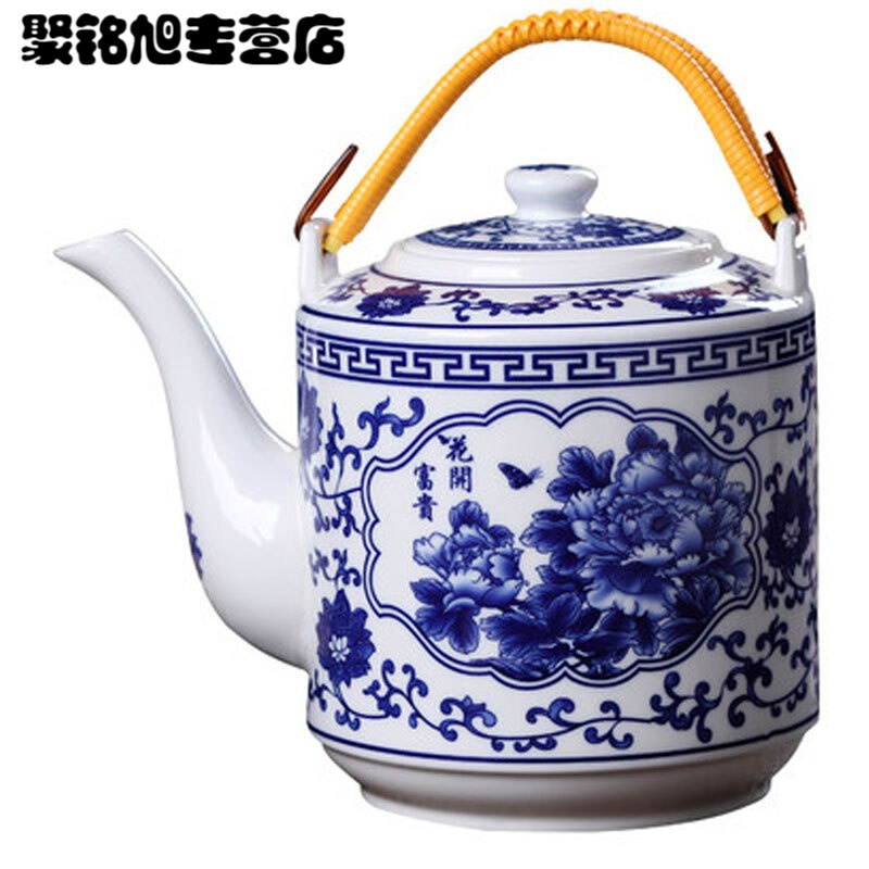 景德镇泡茶壶陶瓷凉水壶大号青花瓷存水壶冷水壶提梁耐热防爆家用简约?花开富贵约2L