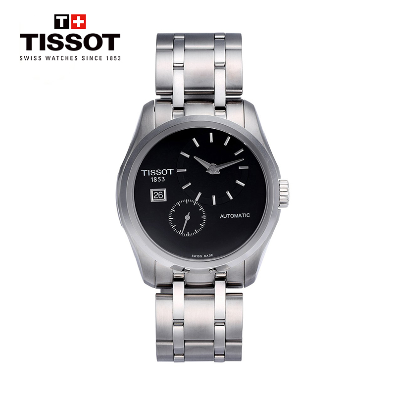 [低至5折]天梭(TISSOT)瑞士手表库图系列日历窗格双表盘设计背透钢带男士机械表T035.428.11.051.00