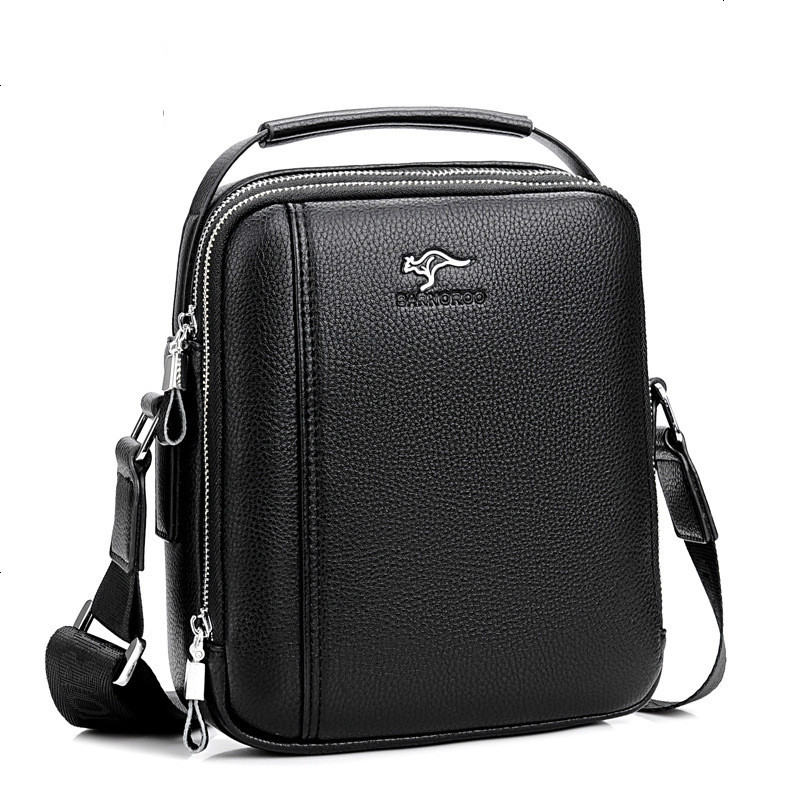 袋鼠男包手提包包男士皮包横款大容量商务公文斜挎包