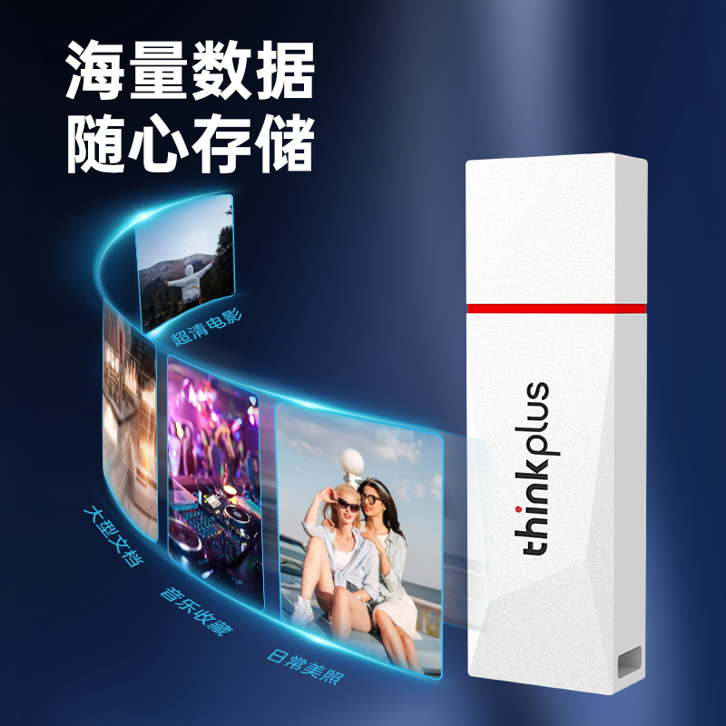 联想ThinkPlus USB3.2金属U盘 高速读写120MB/S大容量电脑U盘 TU180系列白色 256GB高清大图