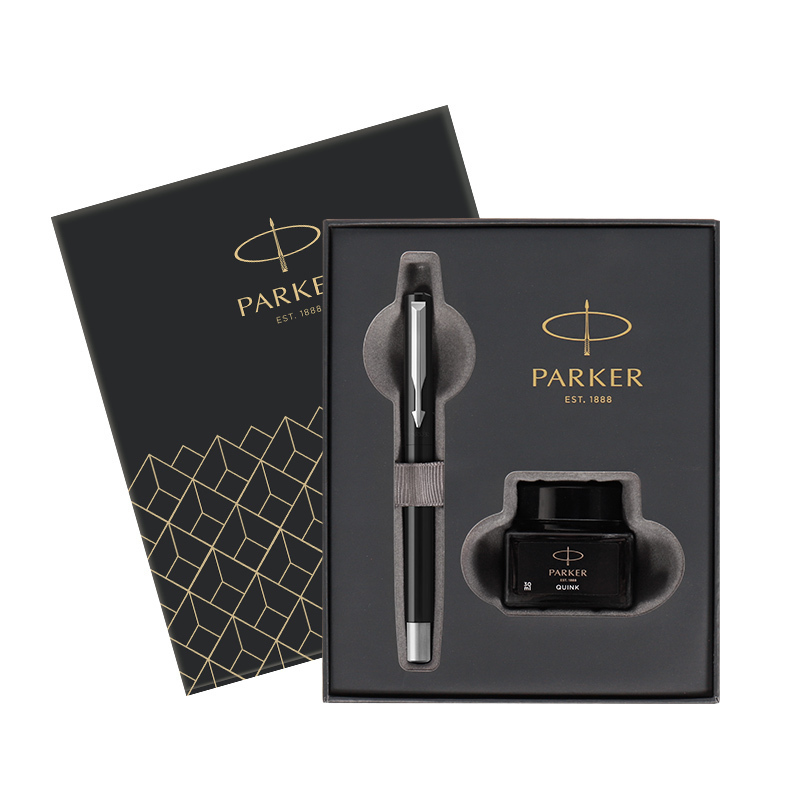 派克PARKER 钢笔 威雅黑色胶杆墨水笔+迷你墨水礼盒 学生办公用品书写金属不锈钢F笔尖0.5mm 可吸墨可替换墨囊