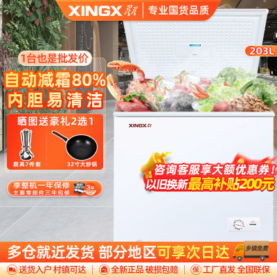 星星（XINGX）BD/BC-203QE家用小型冰柜 卧式冷柜预涂内胆单温厨房商用保鲜设备203升自动减霜1级能效