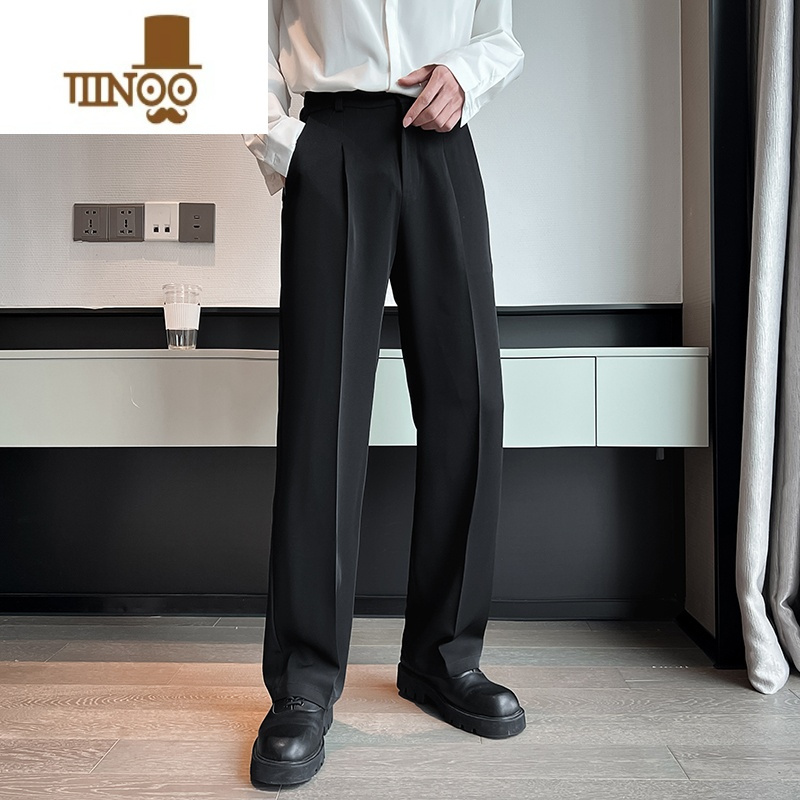 yanxu夏季垂坠感皱西装裤商务正装宽松阔腿直筒西裤男休闲裤西服裤子