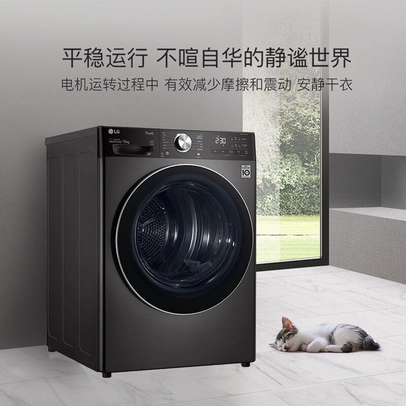 LG RH10V9JV2WR 烘干机10公斤热泵式双变频 除菌除螨低温柔烘家用滚筒大容量干衣机 原装进口10kg曜岩高清大图