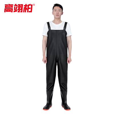 高翊柏 17030234 半身下水裤 105丝黑色橡胶 41码 pvc涉水裤加厚耐磨连体防水背带裤防水裤