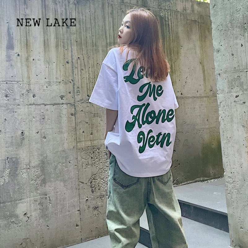 newlake纯棉复古短袖t恤女夏宽松潮ins原宿风国潮牌港风chic港味半袖