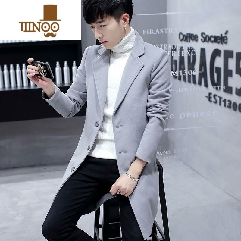 YANXU日系风衣男长款加厚保暖腰带呢大衣男潮男士宽松呢外套毛呢子韩版