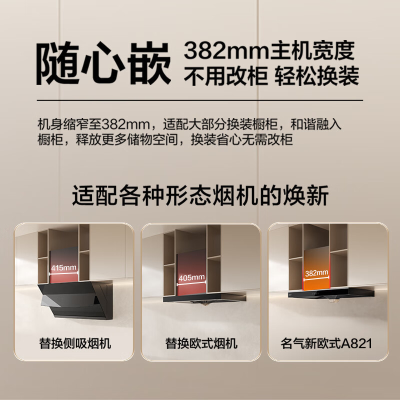 名气(MQ)抽吸油烟机顶吸式欧式家用20风量大吸力挥手智控吸烟机脱排油烟机内腔易清洁齐平橱柜A821高清大图