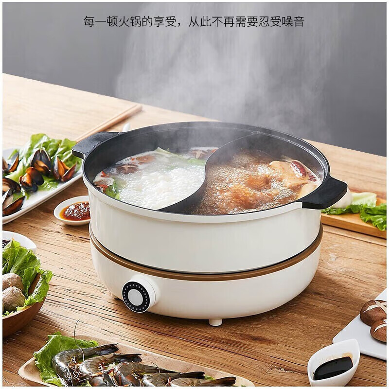 九阳 C21-HG3 电火锅 鸳鸯锅可分离多用途锅炖煮煎炸蒸电热家用多功能 白色高清大图