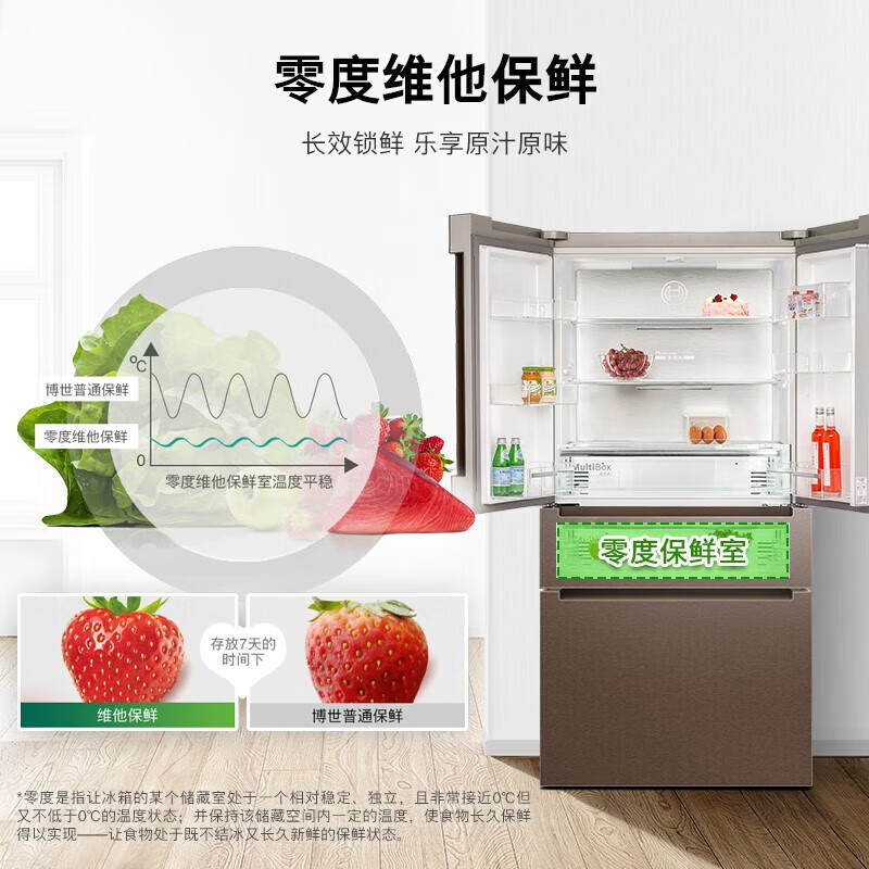 博世605L 双变频 KFF98AA63C焦糖色 冰柜 维他保鲜 家居互联高清大图