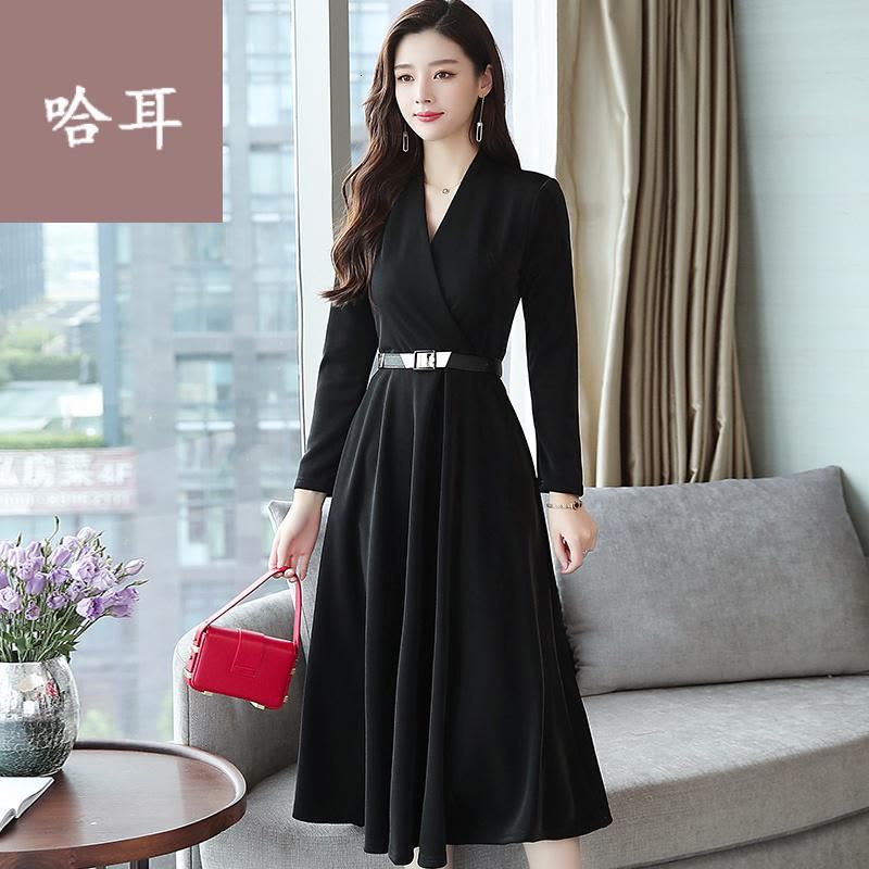 冬裙女2019年新款女装秋装秋冬季连衣裙气质长款长裙子加厚显瘦高贵洋气原创连衣裙图片