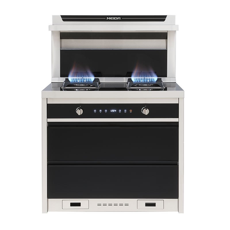 JJZT-6689F( 2RR-12T-) 美大F3钢化玻璃台面 侧吸式下排油烟 双效杀毒 天然气/液化气 集成灶