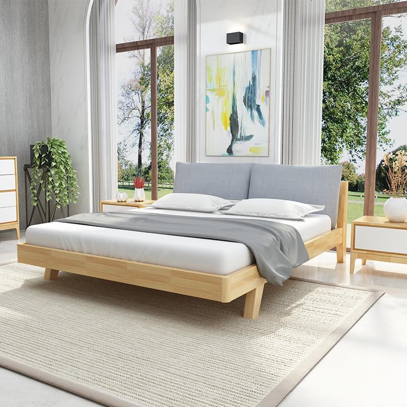 北欧风格全实木软床简约现代橡木主次卧室家具15米18米单双人床
