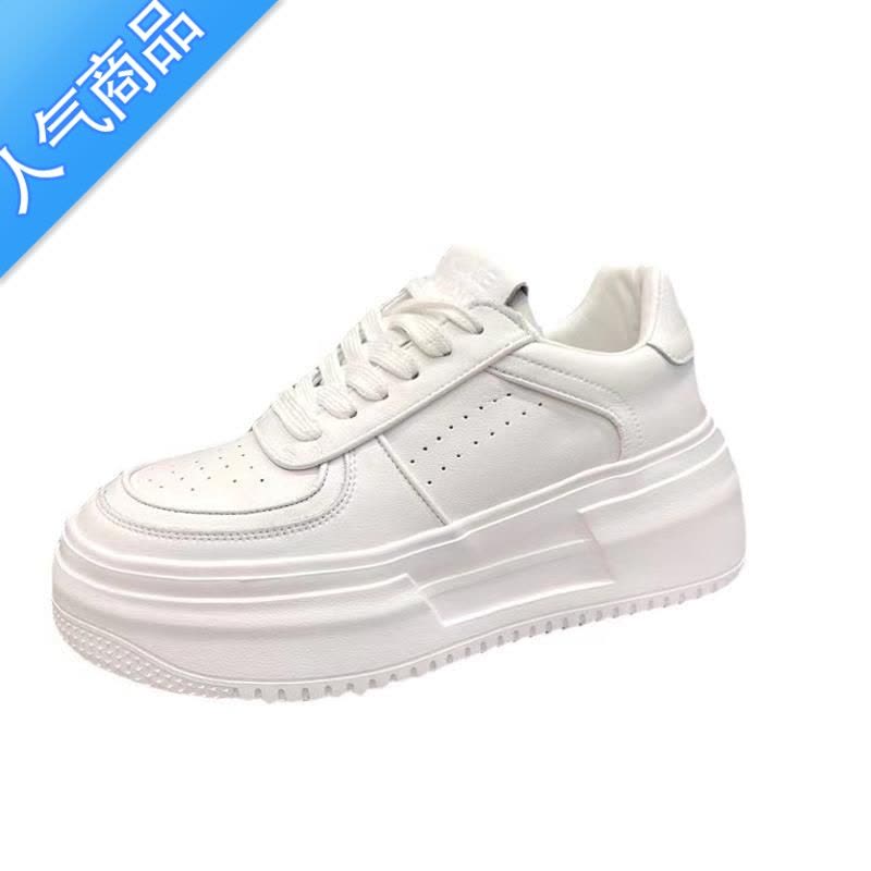 SUNTEK奶fufu厚底小白鞋女夏季透气增高运动鞋小个子松糕鞋子休闲面包鞋图片