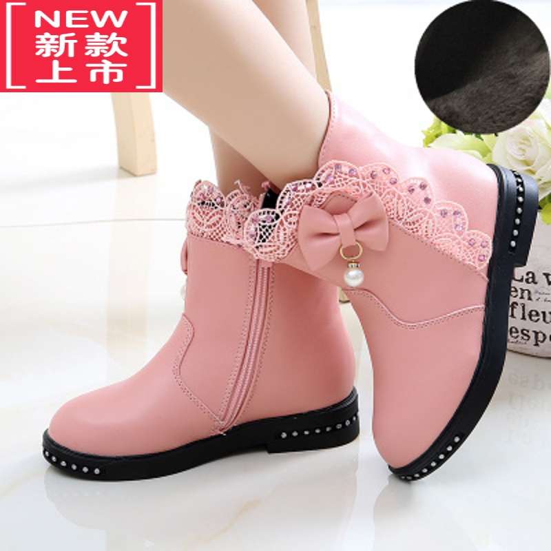 可莉允女童靴子冬2022新款韩版靴儿童短靴加绒公主雪地靴小女孩棉鞋