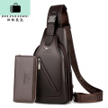 胸包男真皮斜挎包男士包包牛皮多功能单肩包休闲韩版防水男包潮NEWLAKE 深棕色（送手包）
