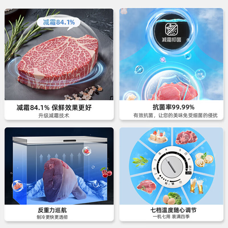 美菱(MeiLing)BC/BD-300DTXNP亚光银薄壁减霜冷柜 家商两用冷藏冷冻单温转换一级能效大容量冷冻柜高清大图