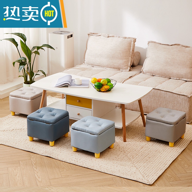 敬平实木储物小凳子家用现代简约小板凳翘脚方凳软可坐收纳换鞋凳门口收纳凳高清大图