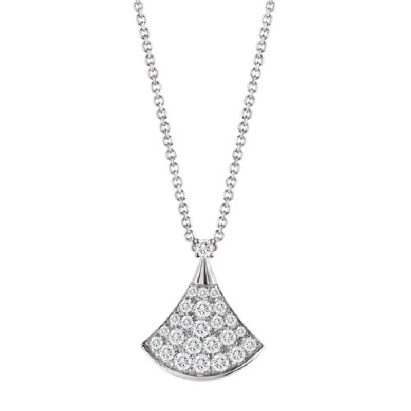 bvlgari宝格丽经典divasdream系列18k金白金镶嵌钻石扇形吊坠项链