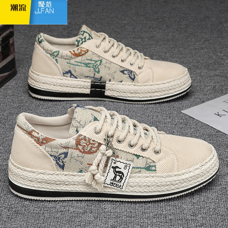 聚范帆布鞋男鞋夏季透气潮流灯芯绒平板鞋男士休闲轻便薄款老北京布鞋