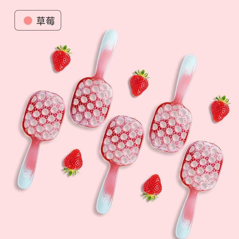 沙宣梳子防静电软针排骨梳顺直发梳镂空干湿两用按摩梳 沙宣草莓红发梳高清大图