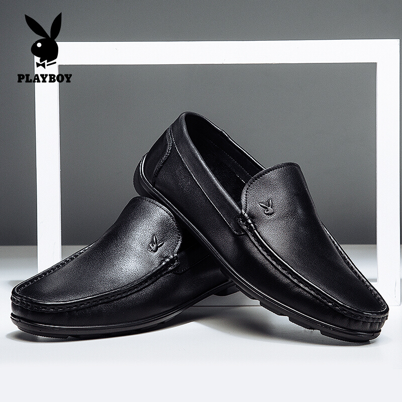 花花公子男鞋夏季豆豆鞋休闲开车皮鞋男真皮套脚韩版白色软底鞋子