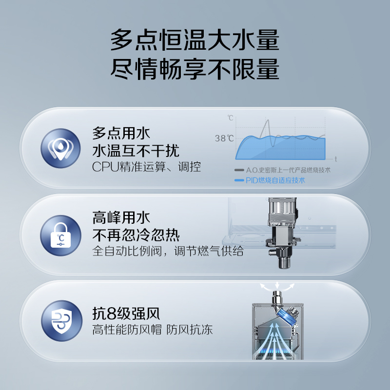 AO史密斯佳尼特 13升燃气热水器 不锈钢换热器8年包换 防CO中毒 多彩恒温 JSQ26-TCB2