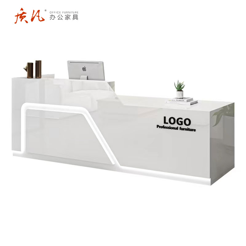 质凡转角收银台柜台简约商用吧台公司前台接待台 160*60*100cm高清大图