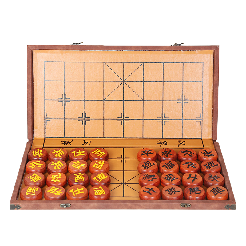 中国象棋套装便携折叠皮革象棋盘榉木楠竹红花梨实木象棋子40榉木单边