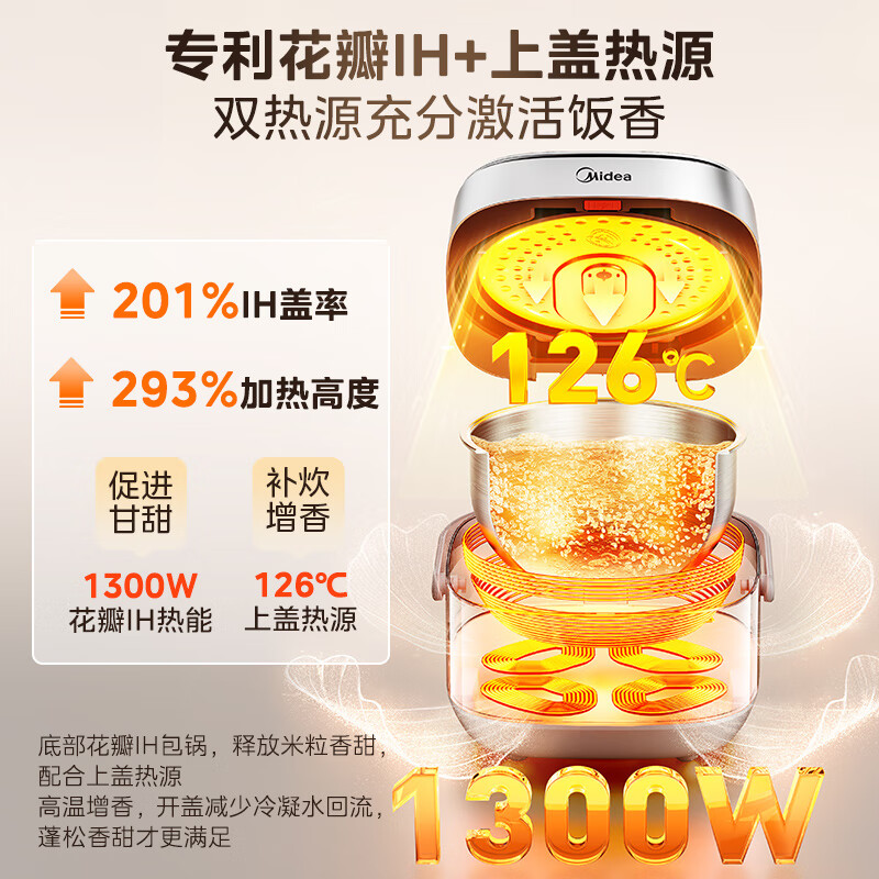 美的(Midea) MB-CFB4077S 电饭煲 4L 大容量 全域0涂层 IH无涂层 316L母婴级不锈钢内胆高清大图