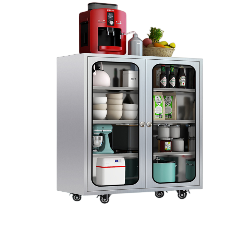 鑫环境 不锈钢厨房橱柜970*500*400mm 碗柜置物架家用多功能锅具碟盘调料收纳储物柜 970*600*400mm钢化玻璃门