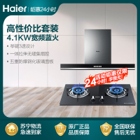 海尔(Haier)欧式T型抽油烟机燃气灶具套装 家用烟灶套餐 燃气灶双灶 按键式15立方E900TS1+QE535天然气