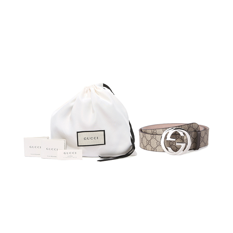 GUCCI/古驰 中性皮质双G压纹板扣皮带腰带411924KGDHN 9643 米色乌木色100