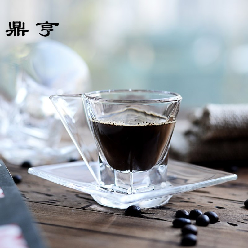 鼎亨意大利进口水晶玻璃浓缩咖啡杯子 创意简约小咖啡杯碟套装透