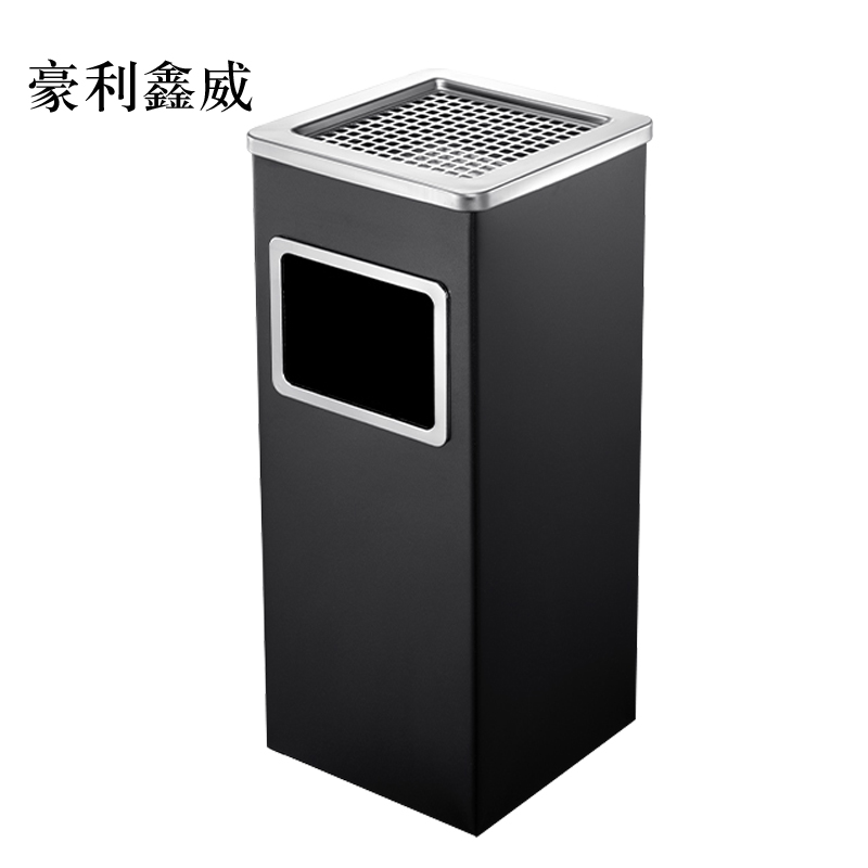 豪利鑫威不锈钢圆形大号商用垃圾桶立式烟灰桶电梯口高档户外方型黑色烤漆