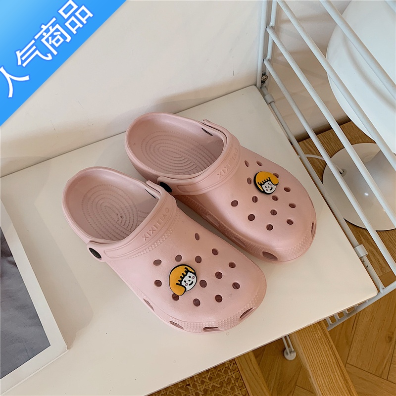 SUNTEK 护士洞洞鞋女ins潮可爱卡通凉鞋夏天情侣防滑厚底沙滩鞋男 女孩粉色 40-41