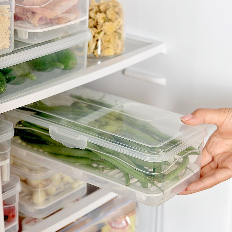 3个装带扣厨房分类沥水保鲜盒塑料冰箱冷藏冷冻储藏盒食物收纳盒