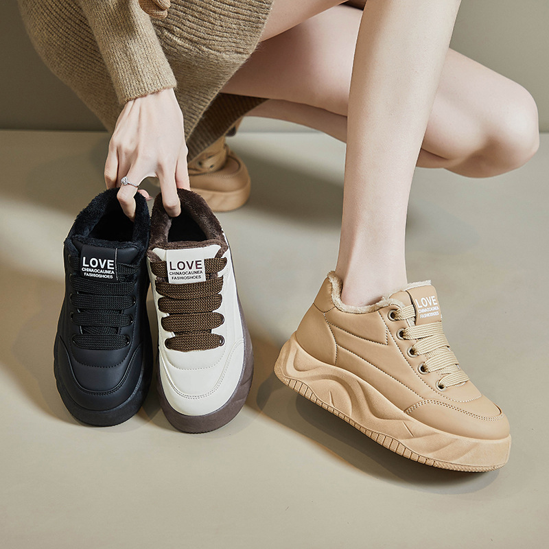时言(SHIYAN)加绒女鞋2025冬季新款保暖小白鞋韩版厚底板鞋女百搭增高女士休闲鞋高清大图