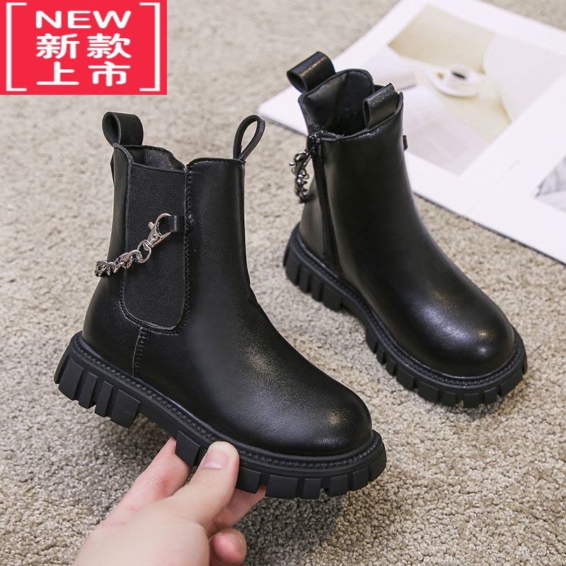 可莉允女童马丁靴切尔西短靴2022新款秋冬季加绒保暖烟筒靴儿童男童靴子图片