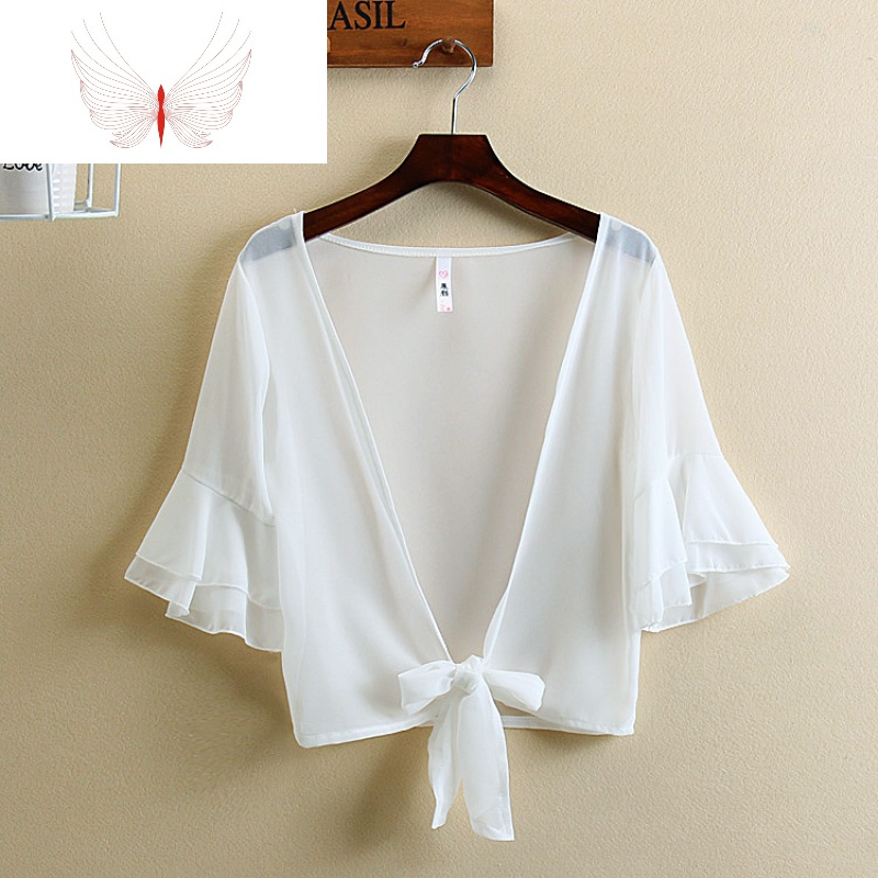 夏雪纺小披肩百搭薄短外套大码小坎肩短款防晒衣开衫外搭女空调衫