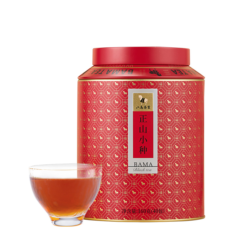 八马茶叶 新品武夷山特级正山小种红茶国潮百福圆罐自饮装160g