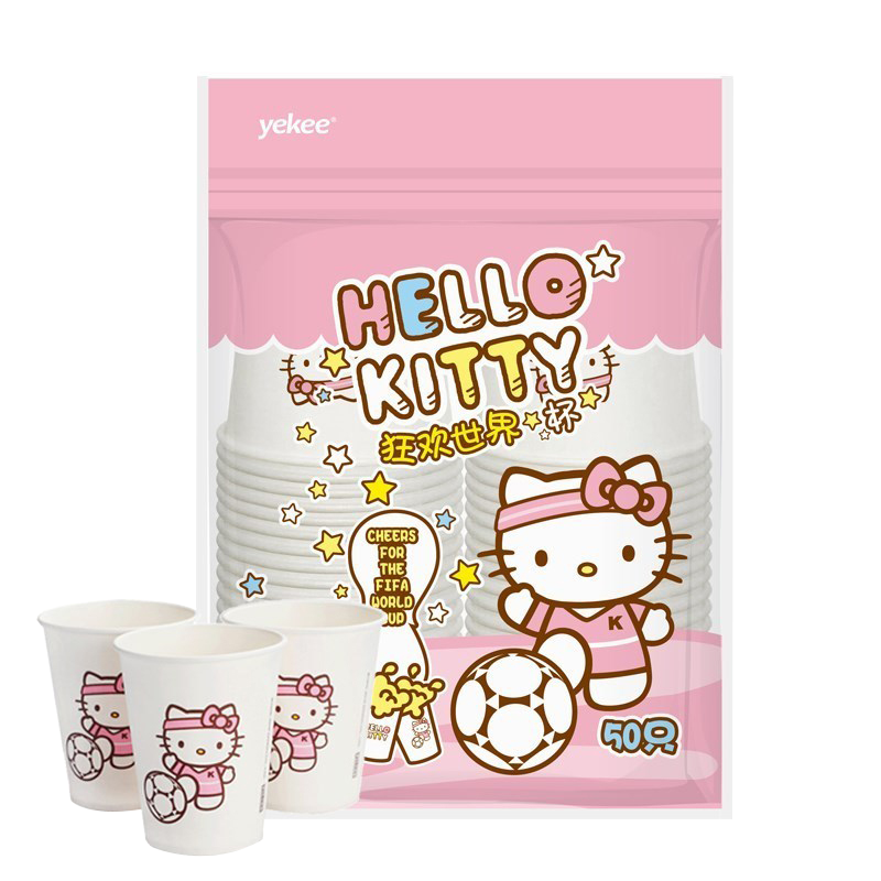 宜洁 HelloKitty世界杯主题纸杯耐高温可爱创意一次性茶水杯50只*2包