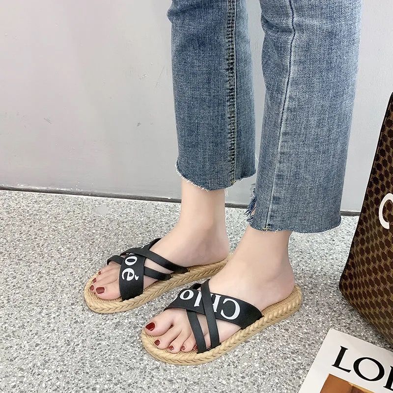 新款拖鞋女耐磨外穿时尚韩版ins网红波点沙滩软底居家 英文黑色 41偏小一码