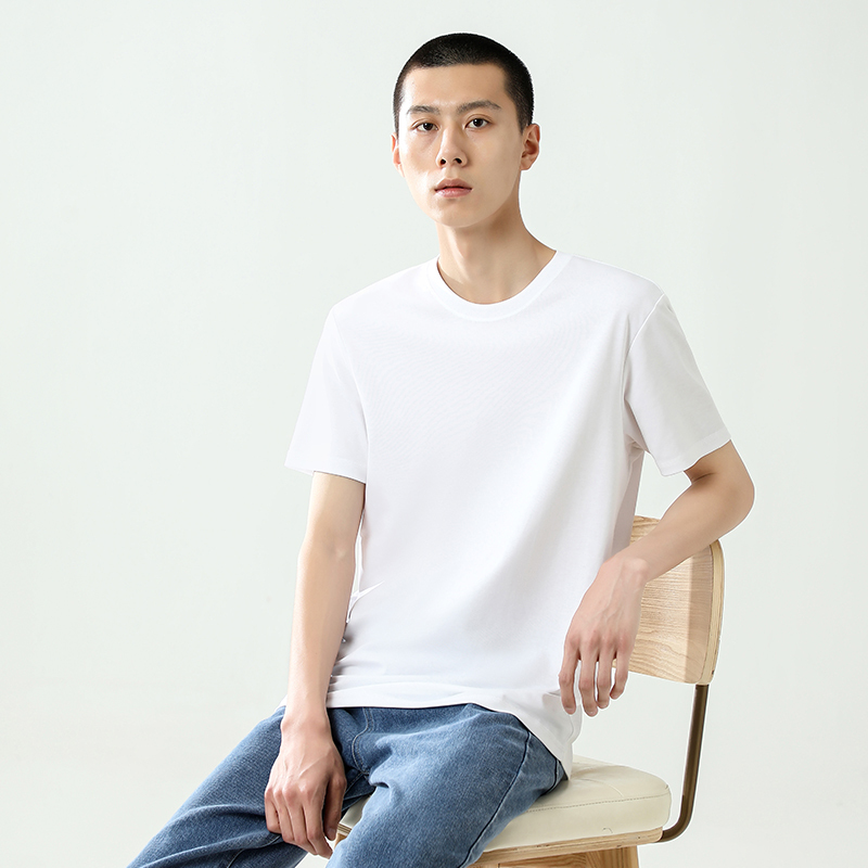 冰氧吧冰爽降温纯白t恤男短袖夏季新款休闲百搭上衣透气圆领体恤