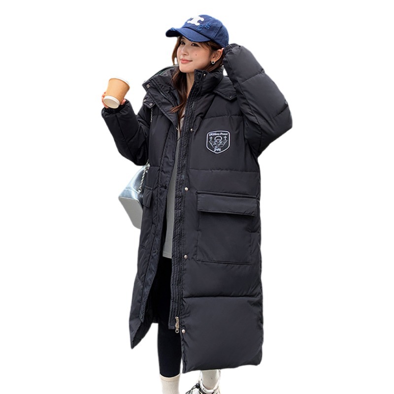 2023冬季韩剧女学生黑色棉服连帽过膝中长款羽绒棉衣加厚棉袄外套高清大图